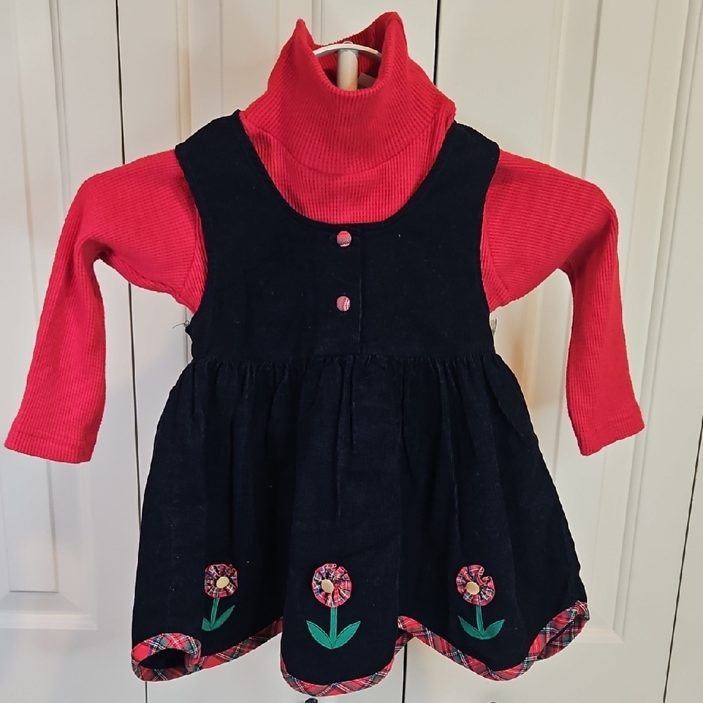 Little Bitty Red and Black Toddler Dress with Floral Embroidery 24 Mos